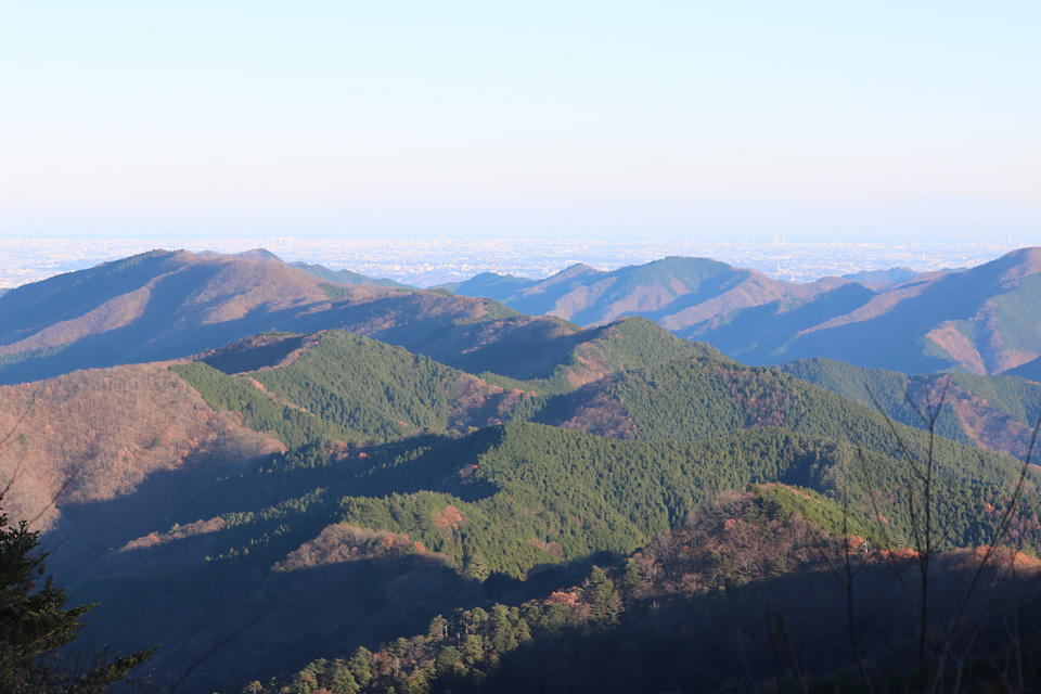 大きな背骨の様な尾根と、彼方に広がる東京のまちの風景