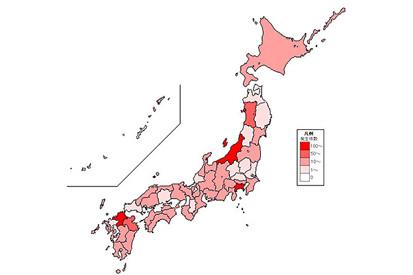 平成29年の各地の土砂災害発生件数の写真